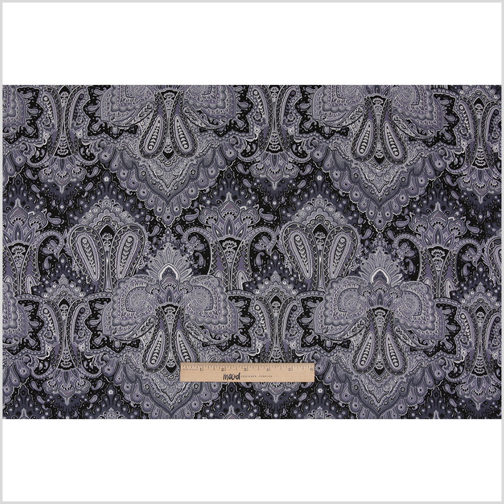 Multi-Gray Paisley Printed Corded Cotton Sateen Folded