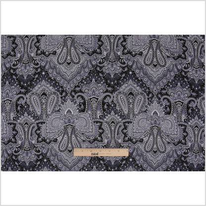 Multi-Gray Paisley Printed Corded Cotton Sateen Folded