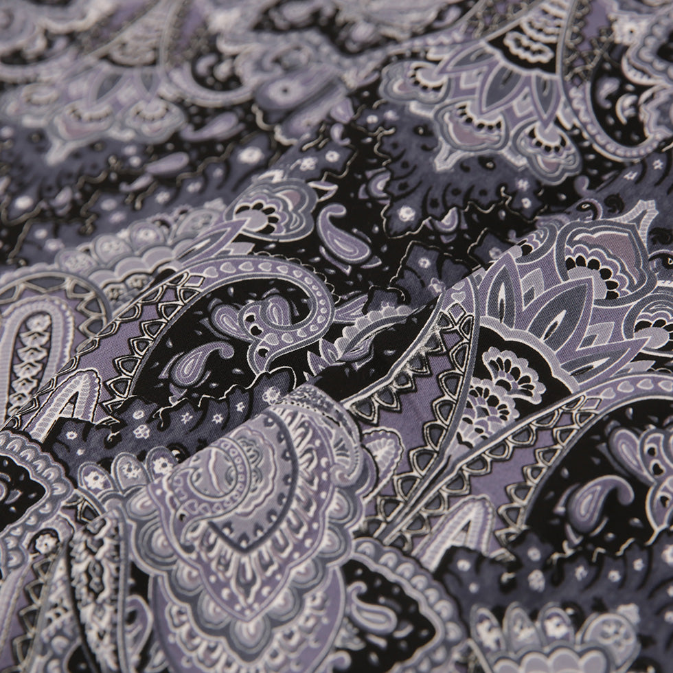 Multi-Gray Paisley Printed Corded Cotton Sateen Detail