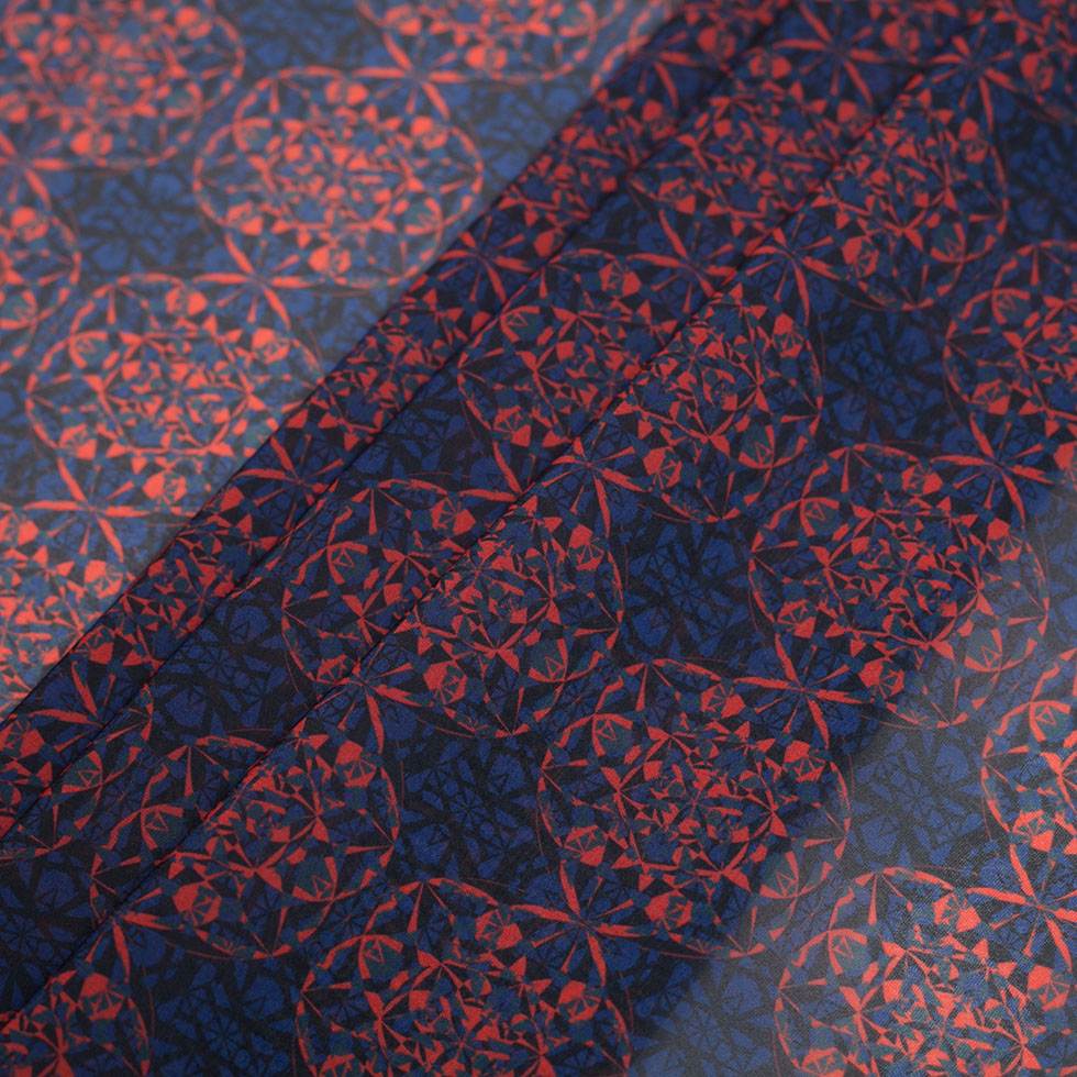 Blue/Orange/Black Kaleidoscope Digitally Printed Polyester Chiffon Folded