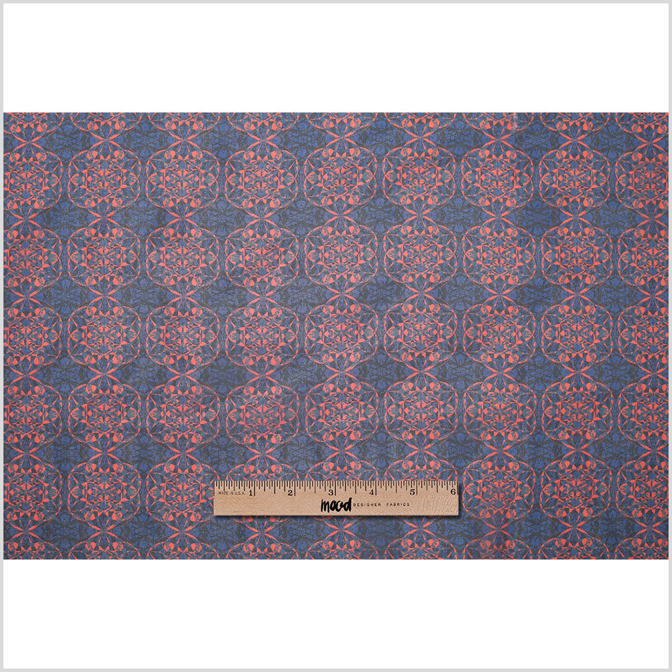Blue/Orange/Black Kaleidoscope Digitally Printed Polyester Chiffon Full