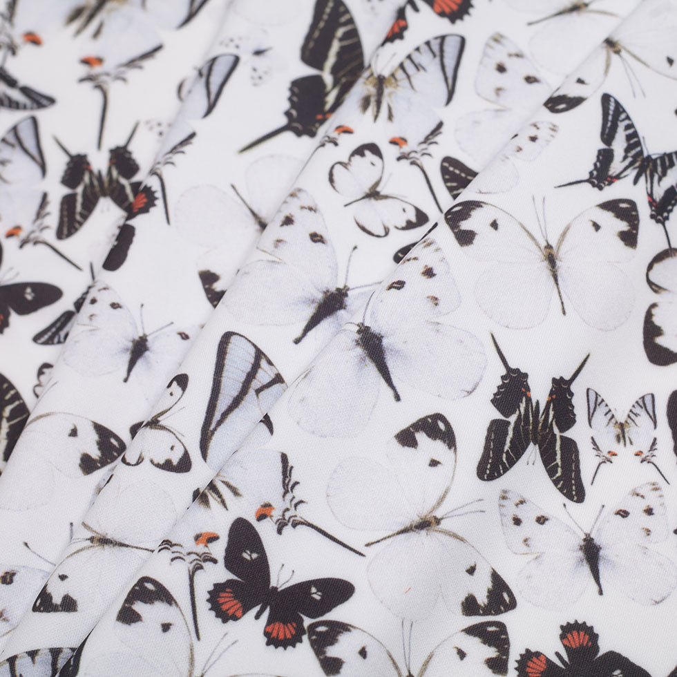 Black/White Butterflies Digitally Printed Stretch Neoprene/Scuba Knit - Folded