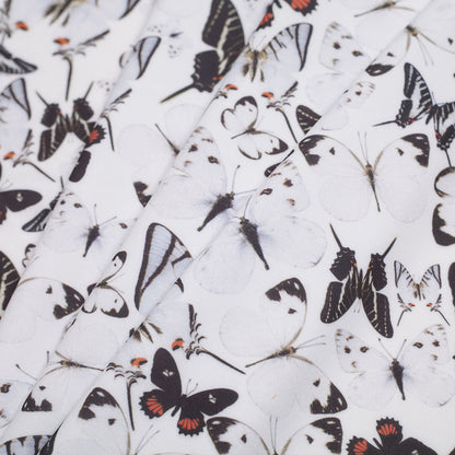 Black/White Butterflies Digitally Printed Stretch Neoprene/Scuba Knit - Folded