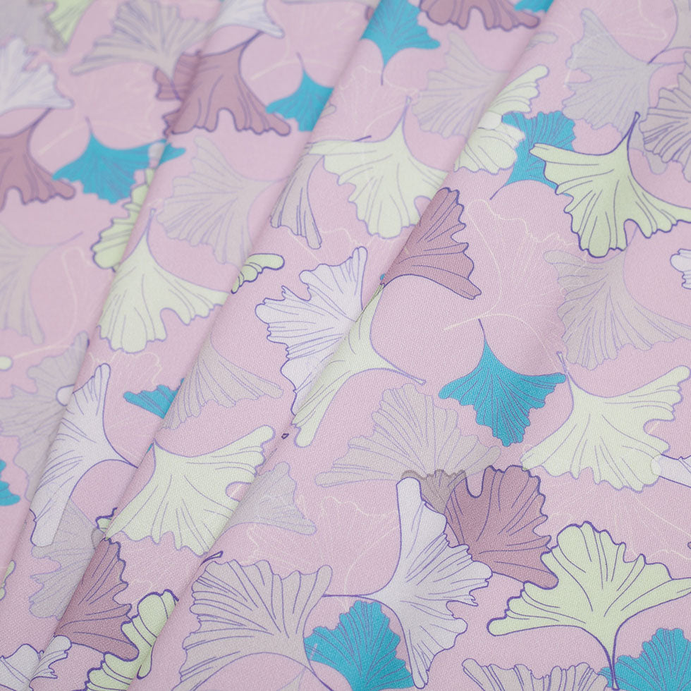Light Lilac Leafy Digitally Printed Stretch Neoprene/Scuba Knit
