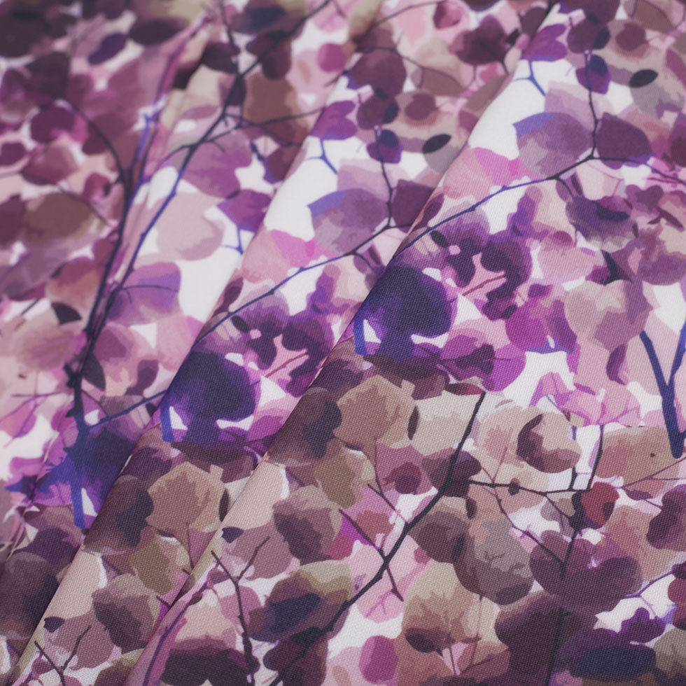Purple Tree Branches Digitally Printed Stretch Neoprene/Scuba Knit - Detail