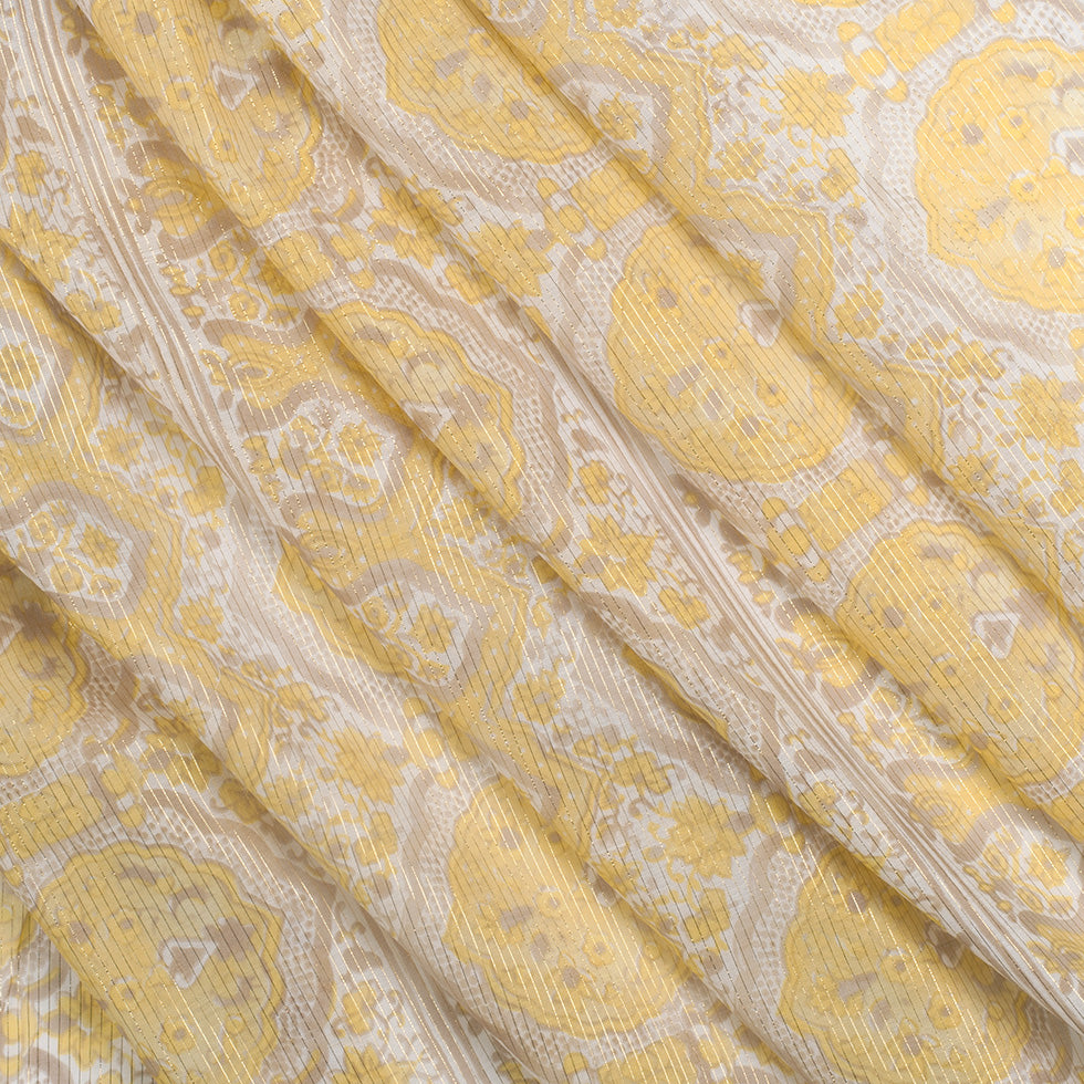 Metallic Gold/Maize Striped Floral Silk-Cotton Voile Folded