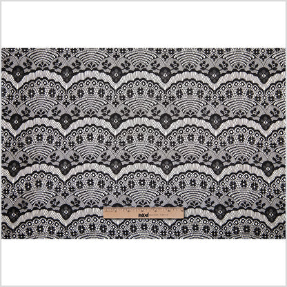 Black Polyester Lace w/ Scalloped Floral Design Folded