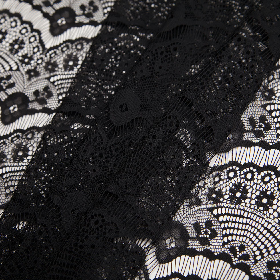 Black Polyester Lace w/ Scalloped Floral Design Detail