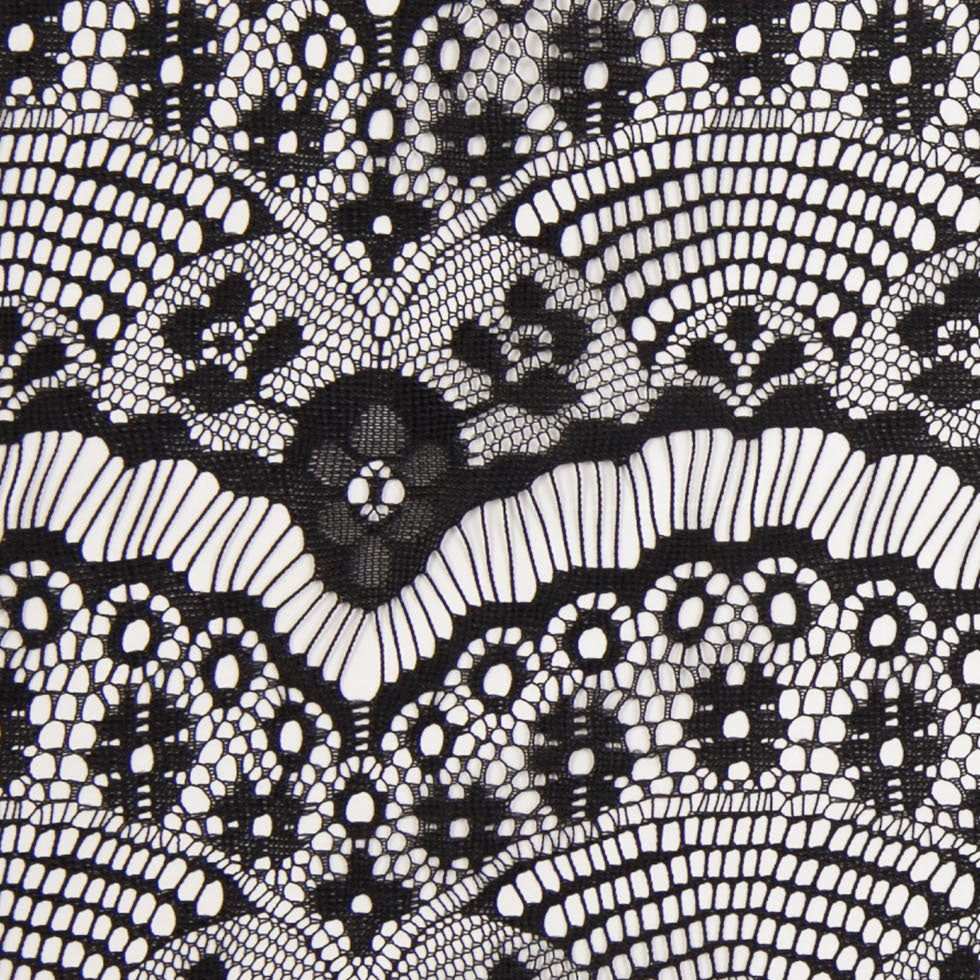 Black Polyester Lace w/ Scalloped Floral Design Full