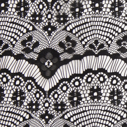 Black Polyester Lace w/ Scalloped Floral Design Full