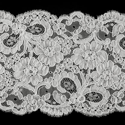 Corded Lace Trim w/ Scalloped Edges - White Floral - 6''