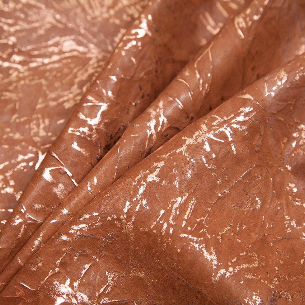 Small Brown/Rose Gold Metallic Coated Goat Leather Folded