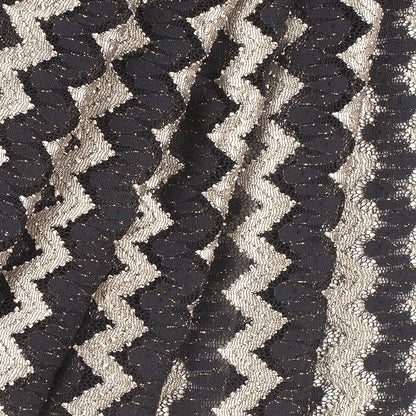 Metallic Black/Cream Zig-Zag Stretch Polyester Lacey Knit Folded