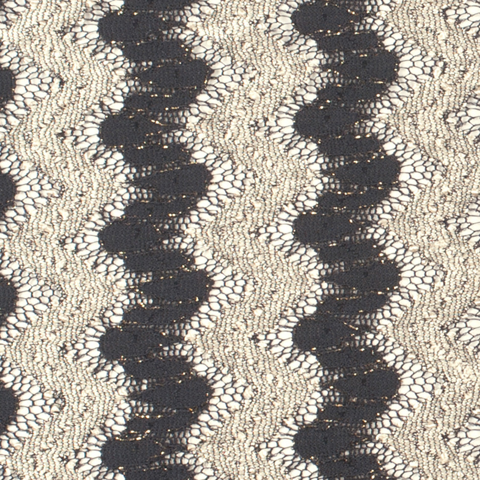 Metallic Black/Cream Zig-Zag Stretch Polyester Lacey Knit Detail