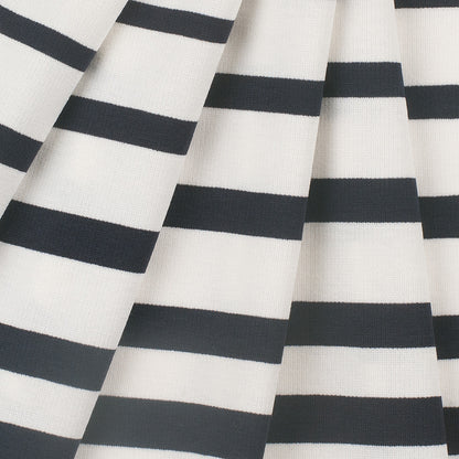 White/Navy Striped Stretch Cotton-Viscose Knit Folded