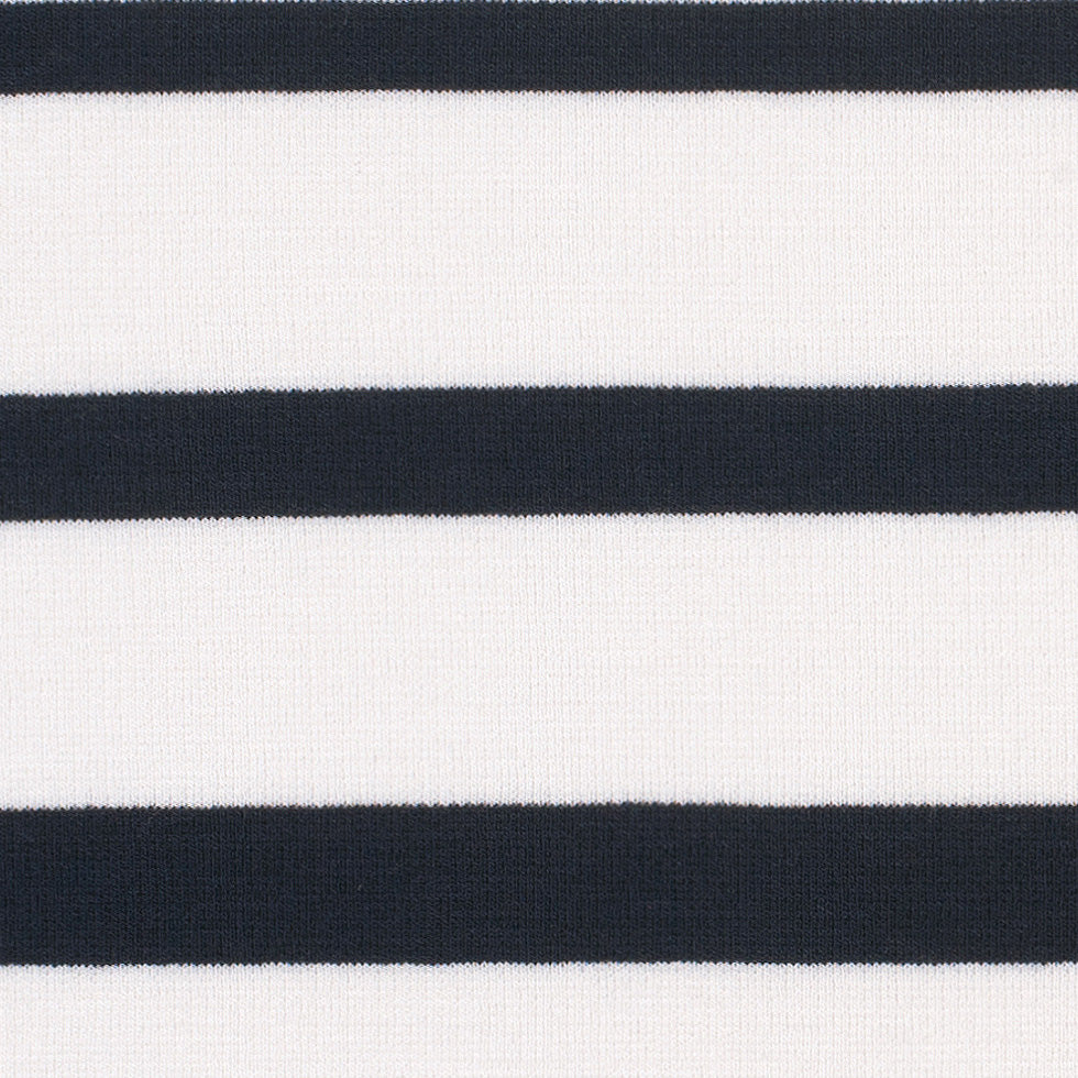 White/Navy Striped Stretch Cotton-Viscose Knit Detail