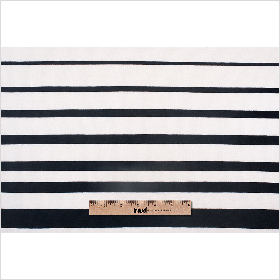 White/Navy Striped Stretch Cotton-Viscose Knit Full