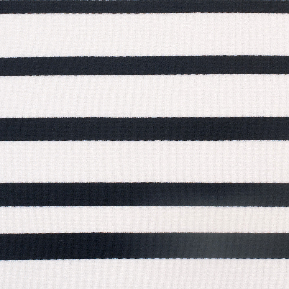 White/Navy Striped Stretch Cotton-Viscose Knit