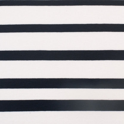 White/Navy Striped Stretch Cotton-Viscose Knit
