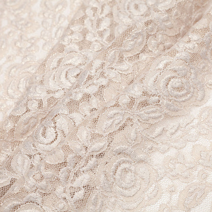 Metallic Coated Gold/Beige Floral Nylon Lace Folded
