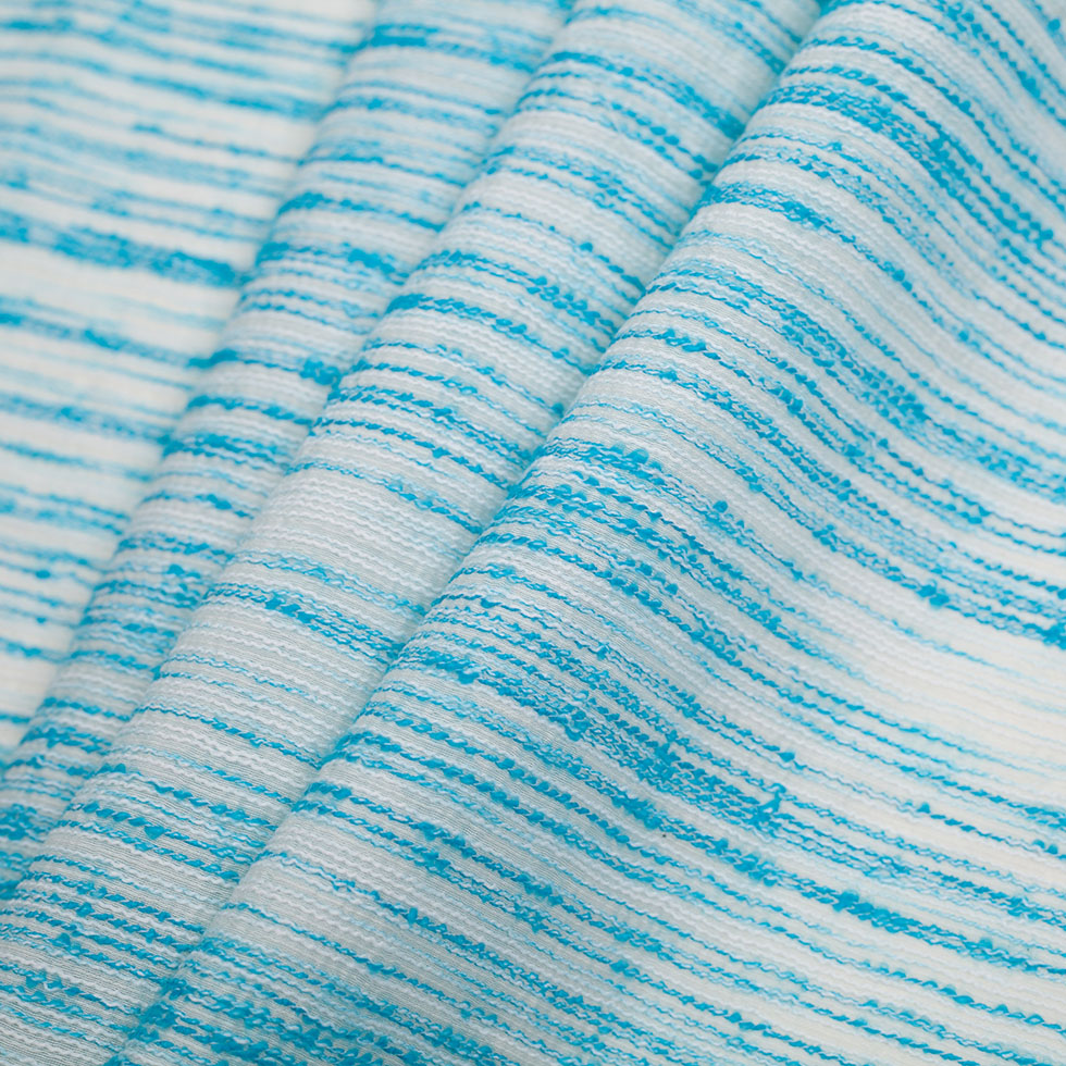 Turquoise/White Textural Striated Cotton Blend Folded