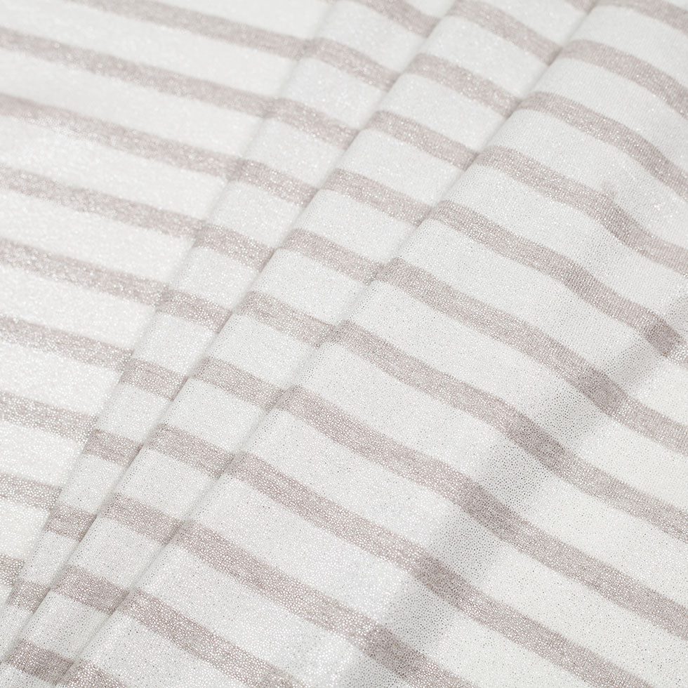 Oyster/Brown Gray Metallic Striped Cotton Jersey Knit - Folded