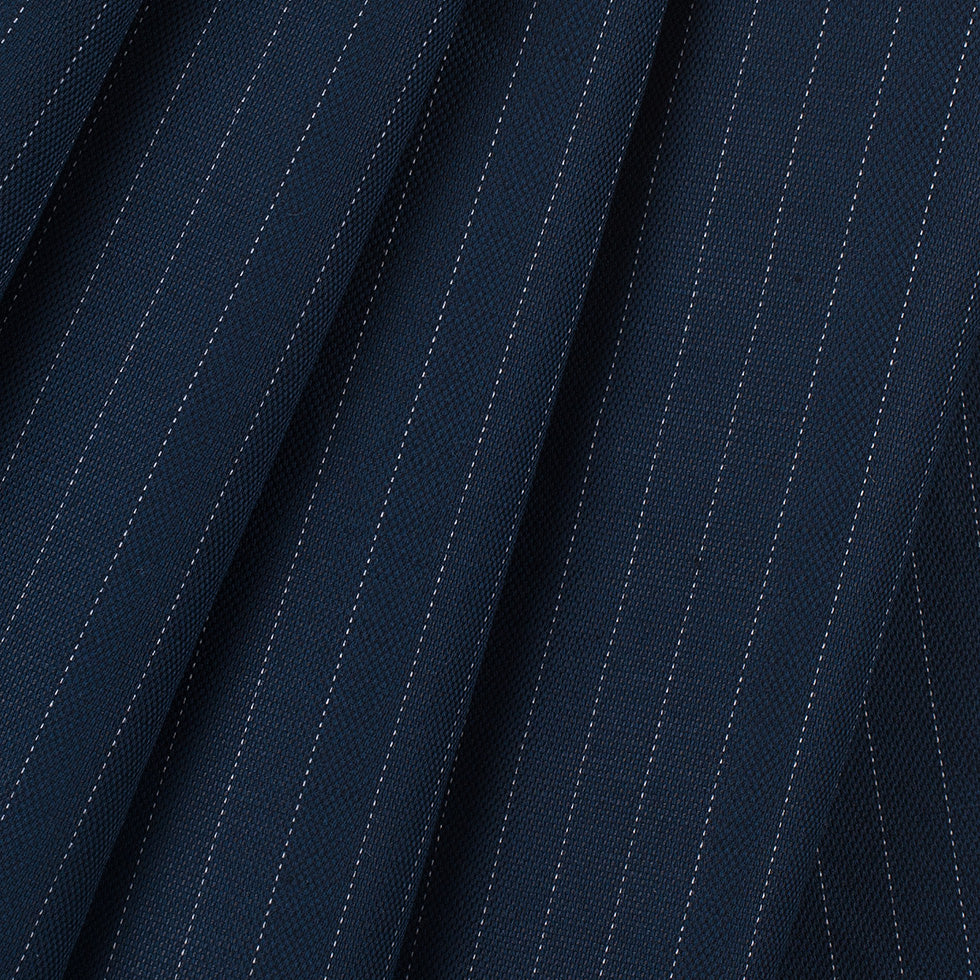Italian Navy Pin Striped Blended Linen Woven Folded