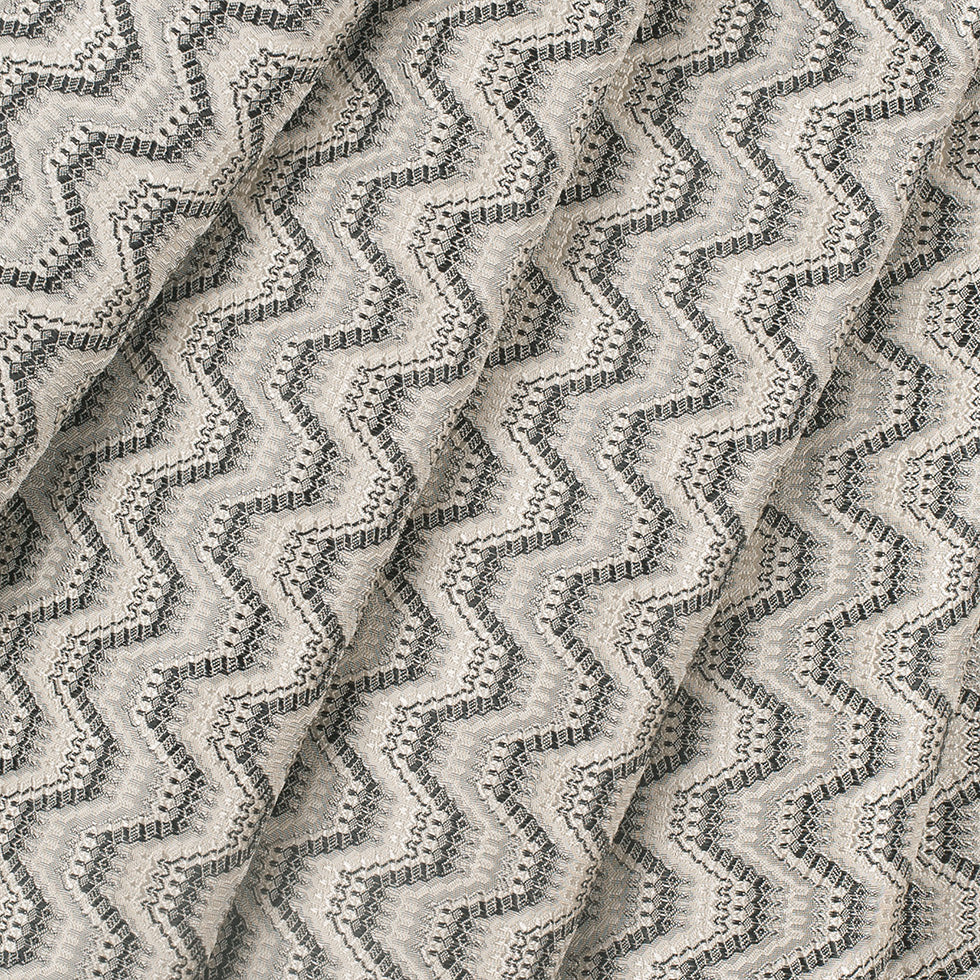 Black/Beige Geometric Zig-Zag Blended Polyester Woven Folded