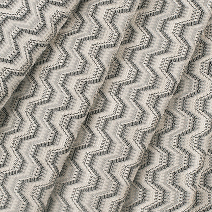 Black/Beige Geometric Zig-Zag Blended Polyester Woven Folded