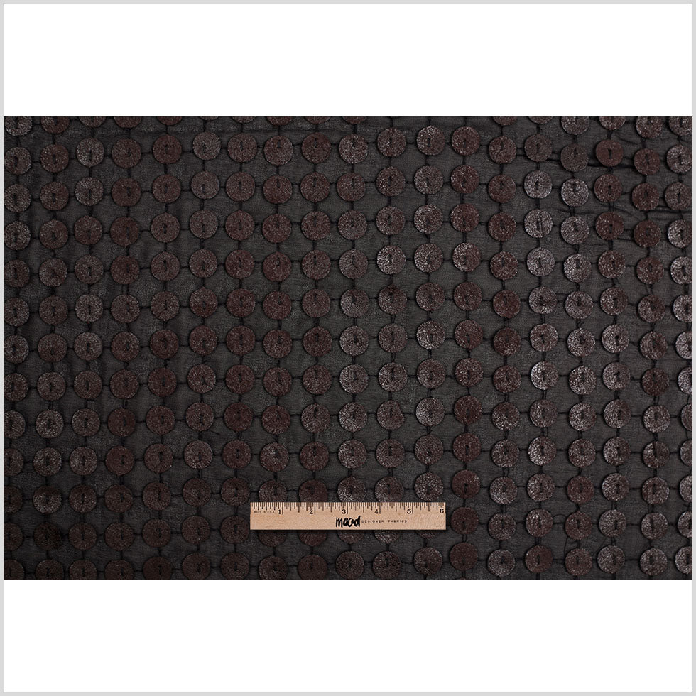 Black and Brown Circular Sequined Novelty Polyester Woven - Folded