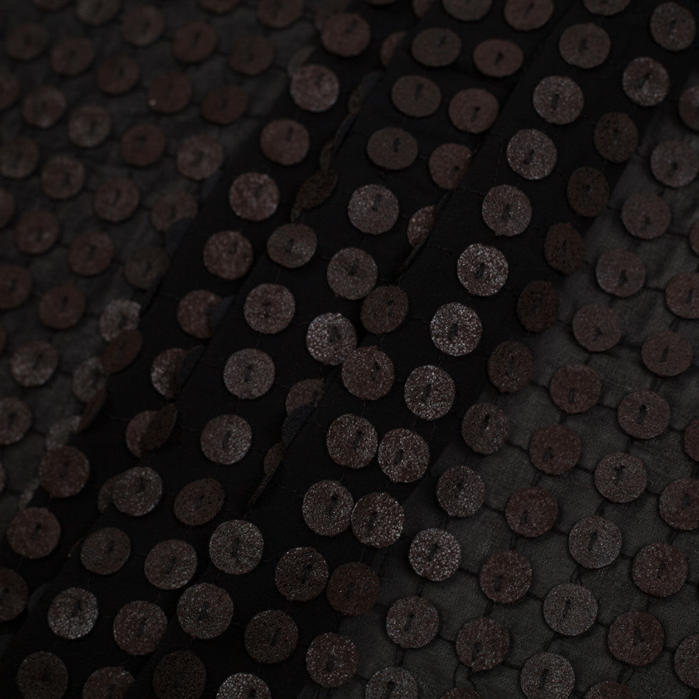 Black and Brown Circular Sequined Novelty Polyester Woven - Detail