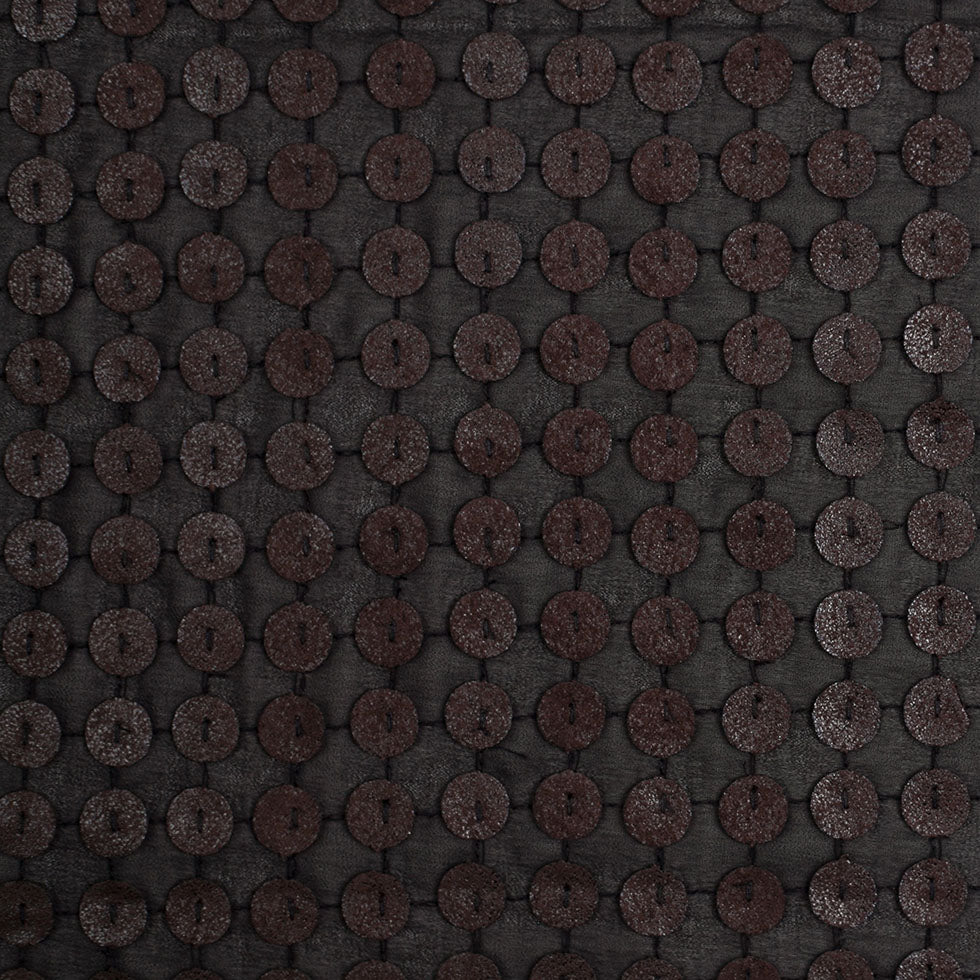 Black and Brown Circular Sequined Novelty Polyester Woven