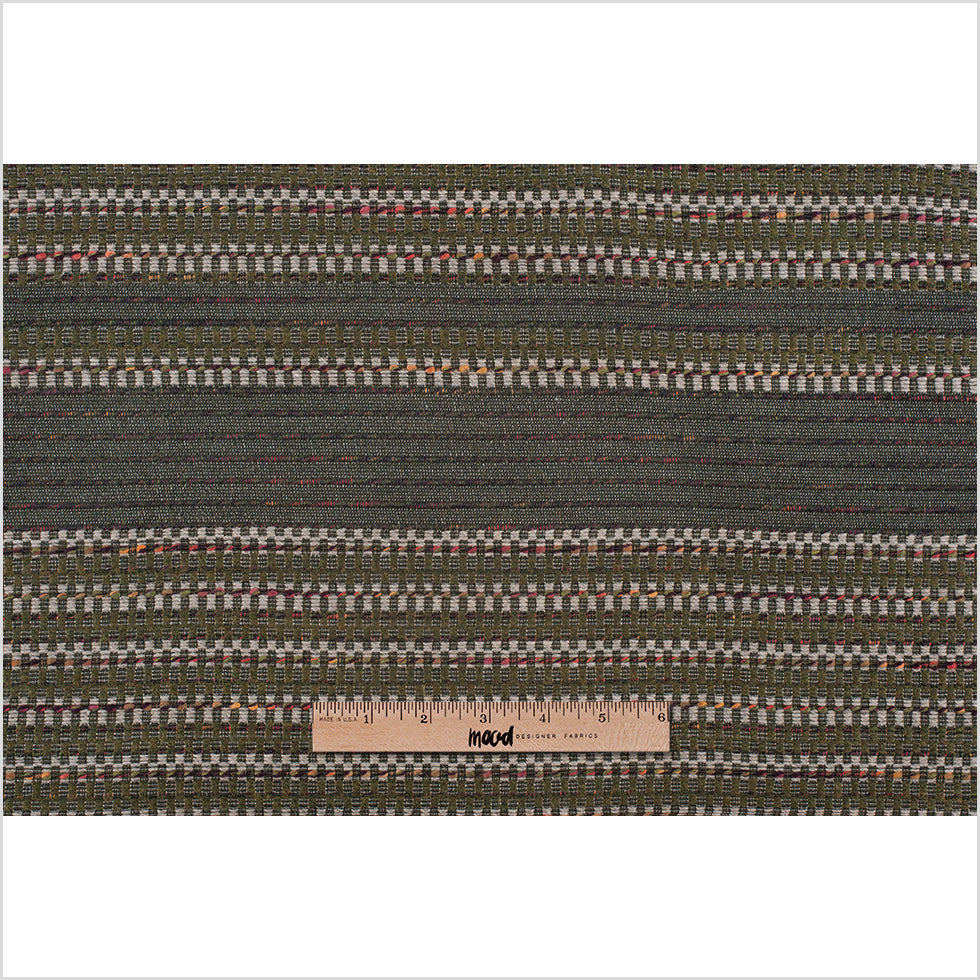Olive Dimensional Stripes Blended Wool Tweed Full