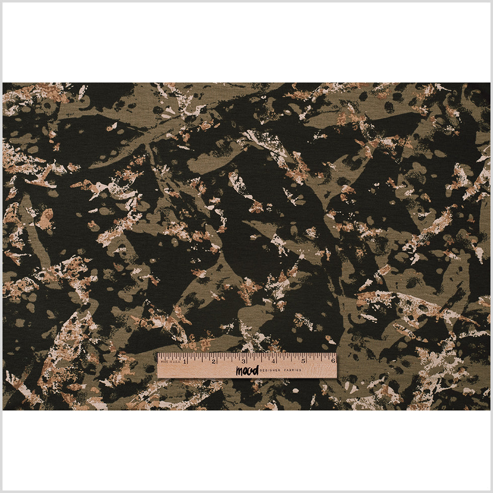 Brown and Olive Abstract Rayon Stretch Jersey Folded