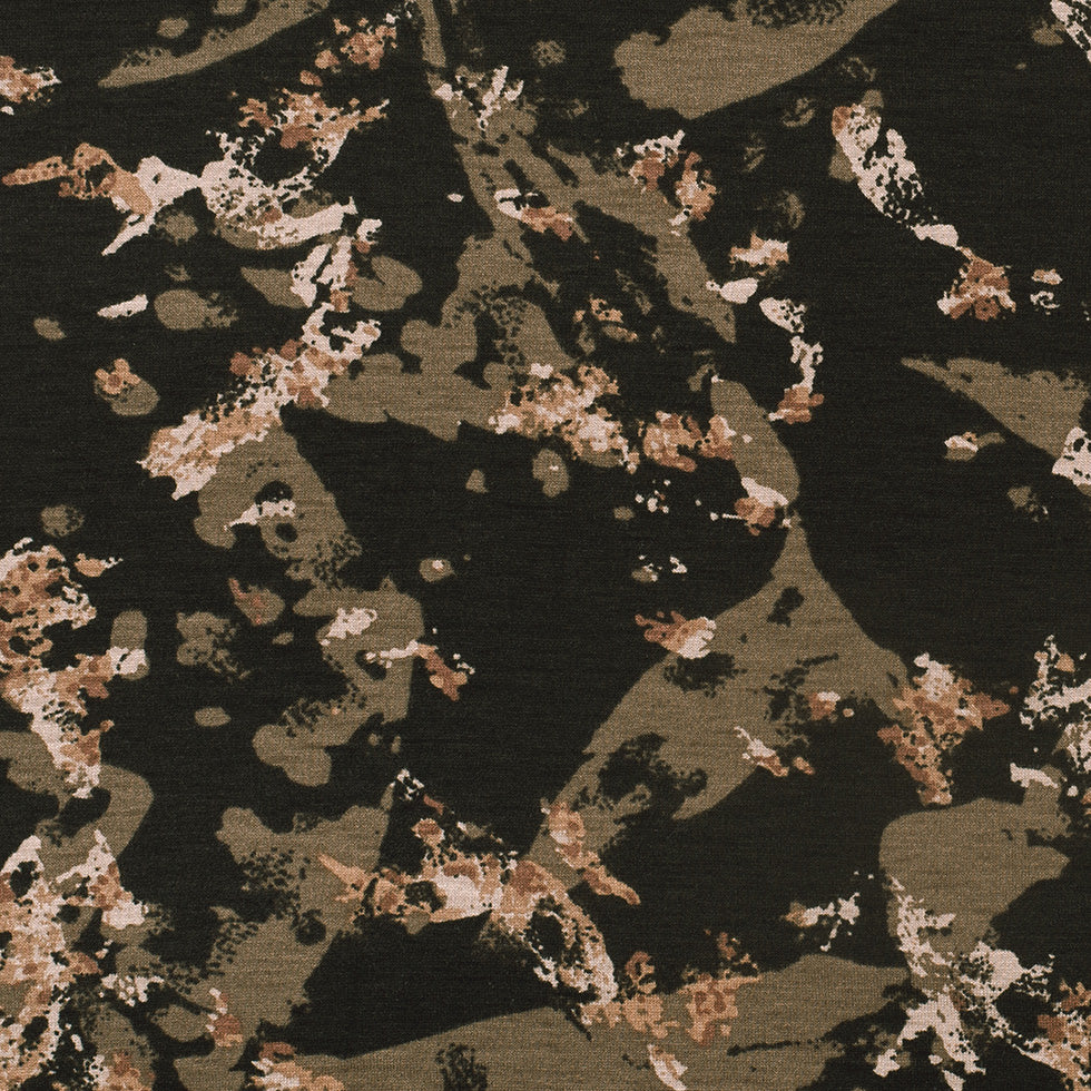 Brown and Olive Abstract Rayon Stretch Jersey
