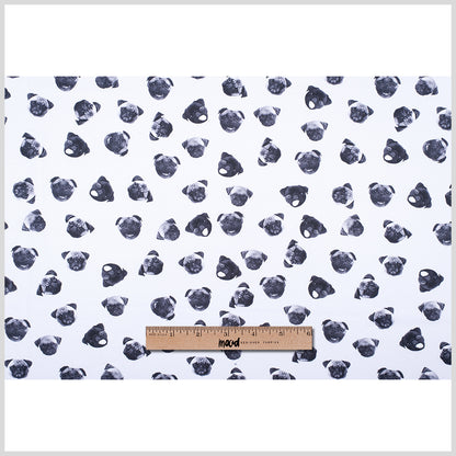 Black/White Digitally Printed Pugs Stretch Neoprene/Scuba Knit Folded
