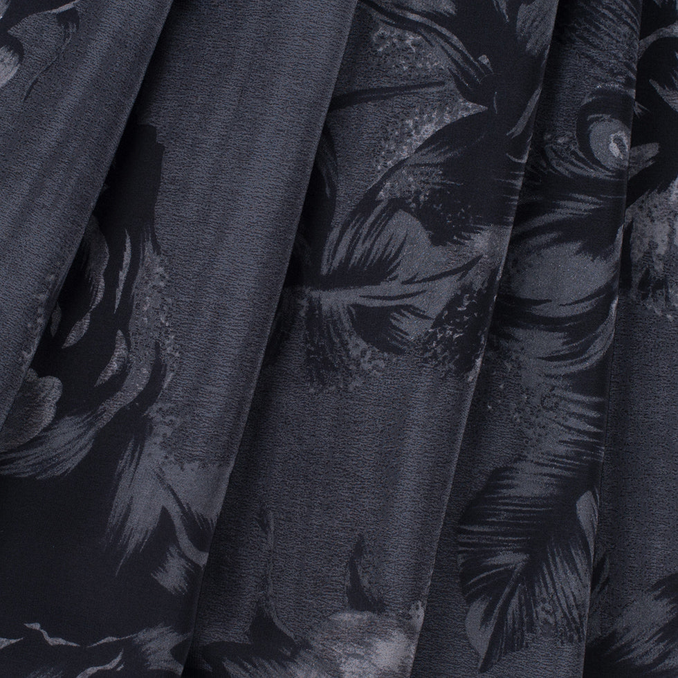 Black/Gray Floral Roses Silk Charmeuse Folded