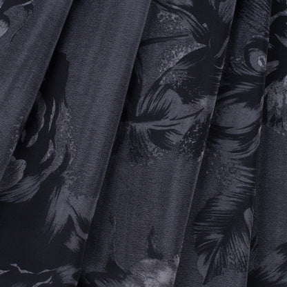 Black/Gray Floral Roses Silk Charmeuse Folded