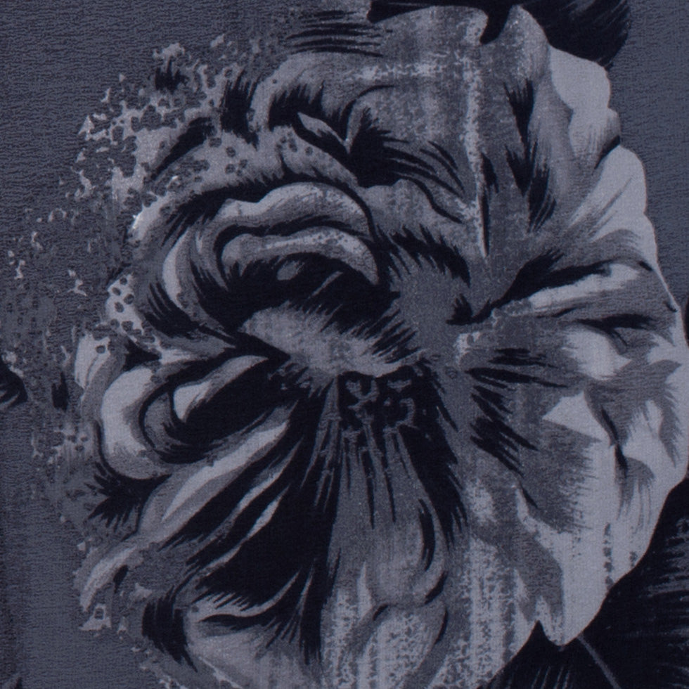 Black/Gray Floral Roses Silk Charmeuse Detail