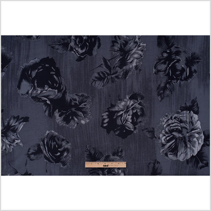 Black/Gray Floral Roses Silk Charmeuse Full