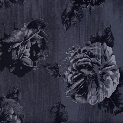 Black/Gray Floral Roses Silk Charmeuse