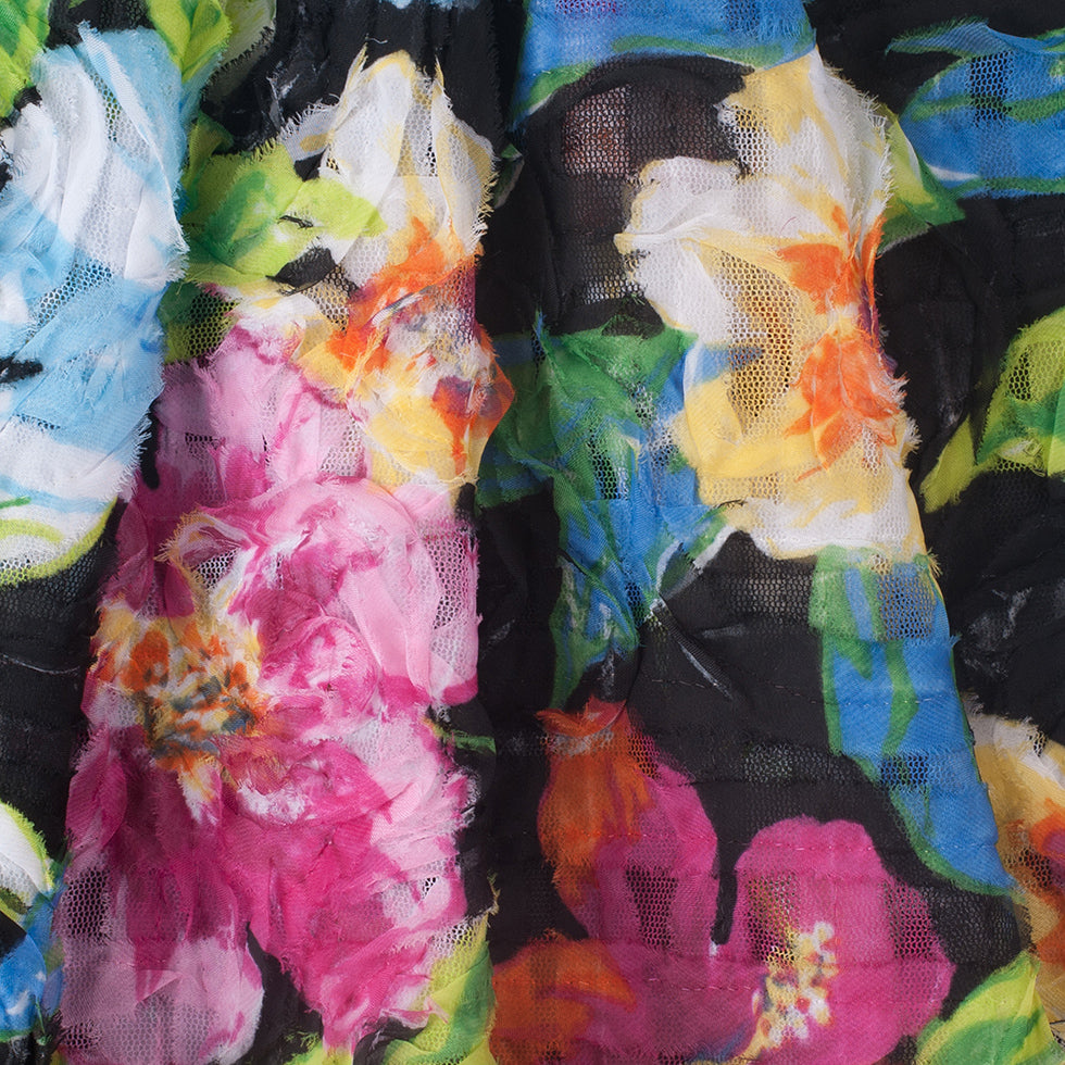 Black Multicolored Textural Polyester Netting Folded