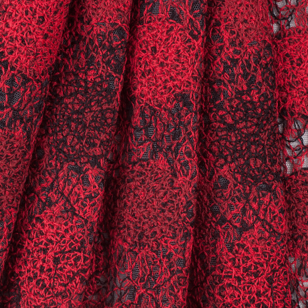 Black/Red Abstract Embroidered Lacey Mesh - Folded