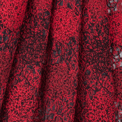Black/Red Abstract Embroidered Lacey Mesh - Folded