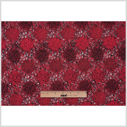 Black/Red Abstract Embroidered Lacey Mesh - Full