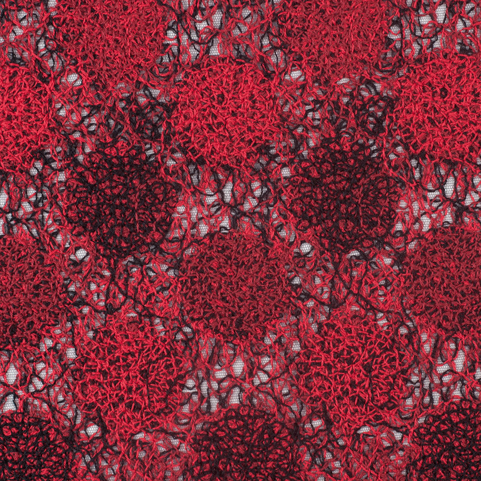 Black/Red Abstract Embroidered Lacey Mesh
