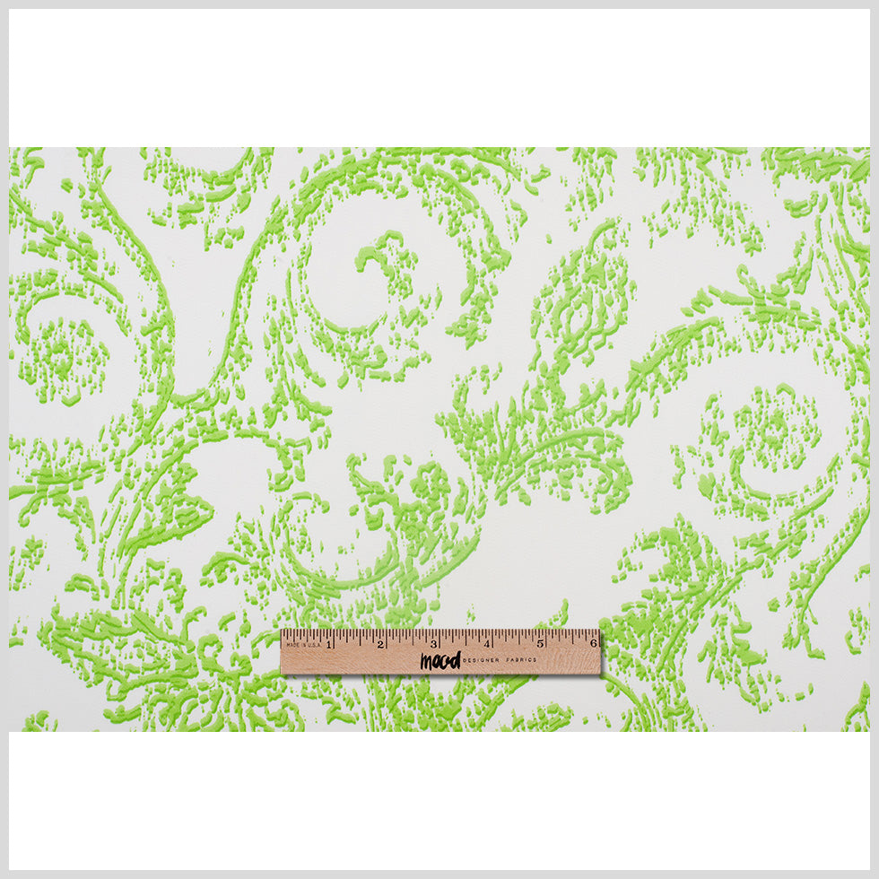 Lime Green and White Abstract Scroll Cotton Sateen Woven Full