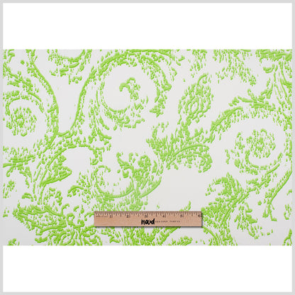 Lime Green and White Abstract Scroll Cotton Sateen Woven Full