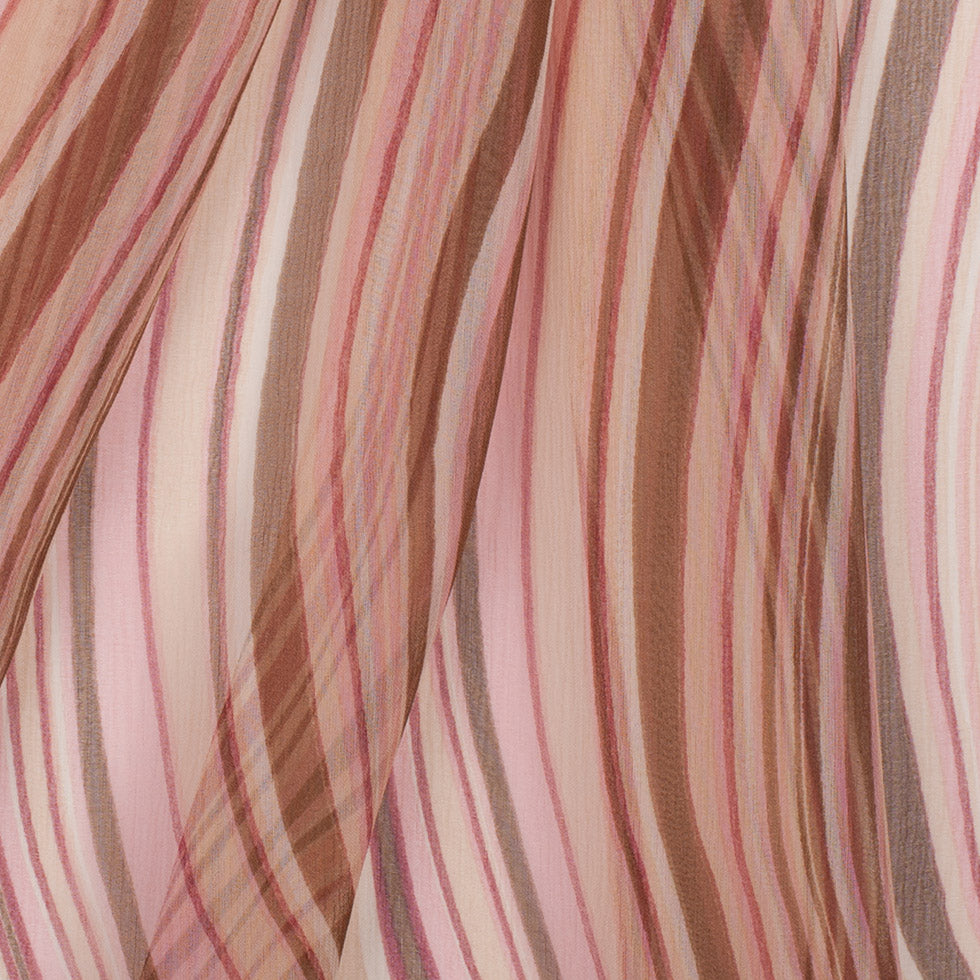 Pink Multicolor Striped Crinkled Silk Chiffon - Folded