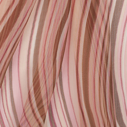 Pink Multicolor Striped Crinkled Silk Chiffon - Folded